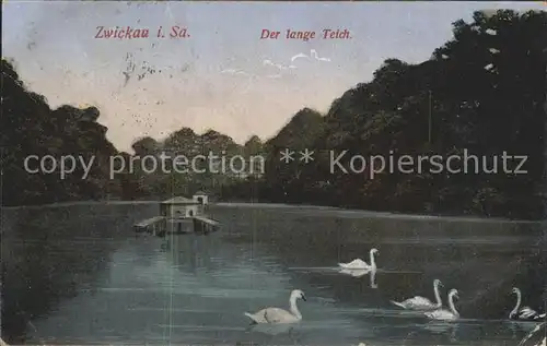 Zwickau Sachsen Langer Teich mit Schwaenen Kat. Zwickau
