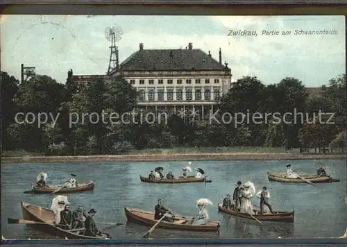 Zwickau Sachsen Boote auf dem Schwanenteich mit Schloss Kat. Zwickau