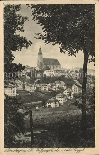 Schneeberg Erzgebirge Stadtbild mit St Wolfgangskirche Kupfertiefdruck Kat. Schneeberg