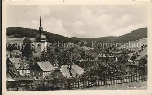 Sosa Erzgebirge Ortsansicht mit Kirche Kat. Sosa