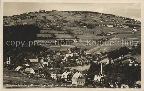 Brunndoebra Blick vom Mittelberg Aschberg mit Jugendherberge Sachsenberg Georgenthal Kat. Klingenthal Sachsen