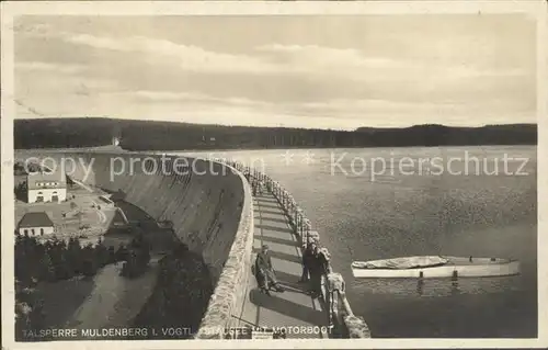 Muldenberg Vogtland Talsperre Sperrmauer Stausee Motorboot Bahnpost Kat. Schoeneck Vogtland