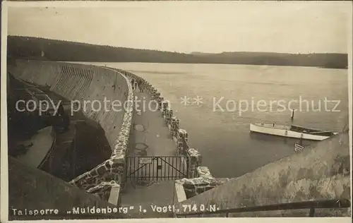 Muldenberg Vogtland Talsperre Sperrmauer Stausee Motorboot Kat. Schoeneck Vogtland