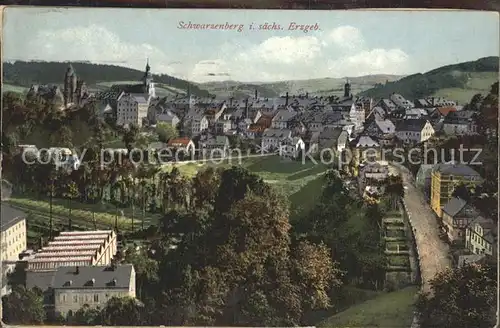 Schwarzenberg Erzgebirge Stadtbild mit Schloss und Kirche Kat. Schwarzenberg