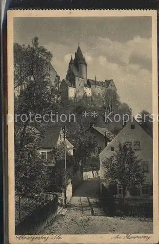 Schwarzenberg Erzgebirge Hammerweg Blick zum Schloss Kupfertiefdruck Kat. Schwarzenberg