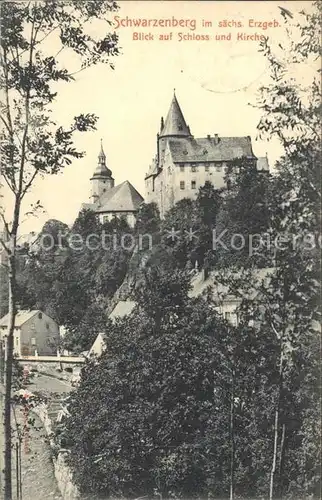 Schwarzenberg Erzgebirge Blick auf Schloss und Kirche Kat. Schwarzenberg