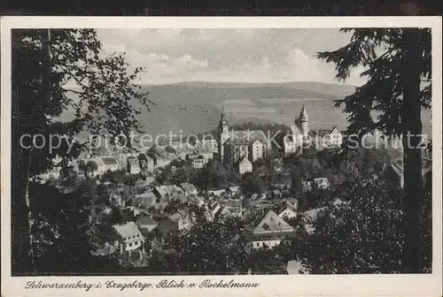 Schwarzenberg Erzgebirge Blick vom Rockelmann Kirche Schloss Kat. Schwarzenberg