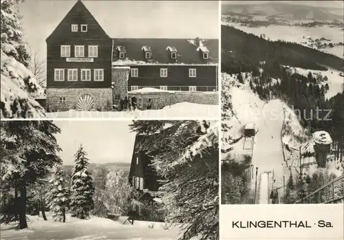 Klingenthal Vogtland Jugendherberge Aschberg Sprungschanze Skispringen Winterlandschaft Kat. Klingenthal Sachsen