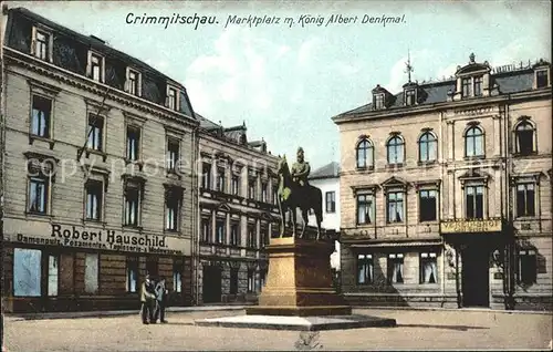 Crimmitschau Marktplatz mit Koenig Albert Denkmal Kat. Crimmitschau