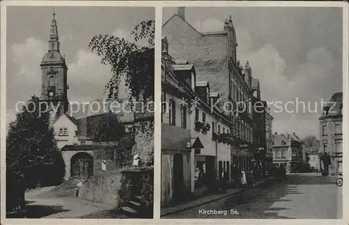 Kirchberg Sachsen Strassenpartie mit Kirche Kat. Kirchberg Sachsen