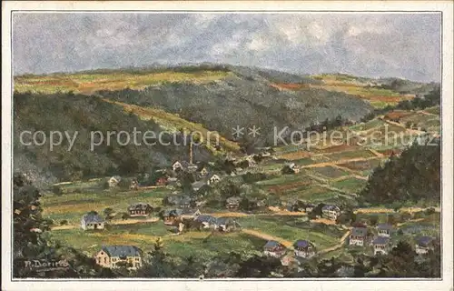 Georgenthal Klingenthal Blick von Friedenshoehe Kuenstlerkarte Kat. Klingenthal Sachsen