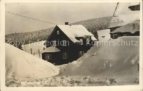 Muehlleithen Klingenthal Haeuser im Schnee Kat. Klingenthal Sachsen