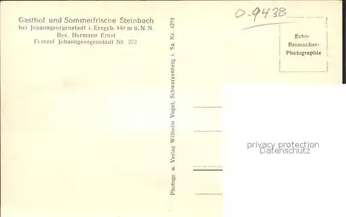 Johanngeorgenstadt Gasthof Steinbach Hermann Ernst Kat. Johanngeorgenstadt