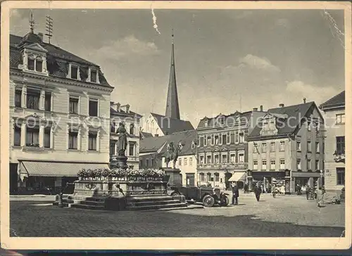 Crimmitschau Marktplatz mit Brunnen Kat. Crimmitschau