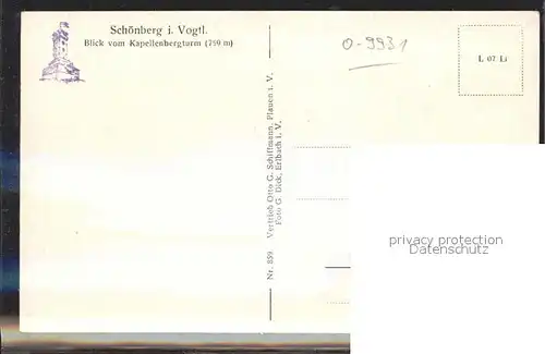 Schoenberg Vogtland Blick vom Kapellenbergturm Kat. Mehltheuer Vogtland