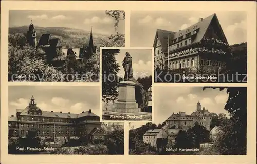 Hartenstein Zwickau Fleming Denkmal Bergarbeiter Heim Schloss  Kat. Hartenstein Zwickau