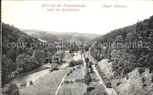 Jocketa Blick von der Elstertalbruecke nach der Barthmuehle Vogtlaendische Schweiz Eisenbahn Kat. Poehl Vogtland