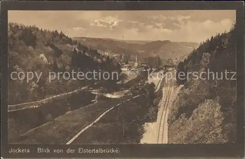 Jocketa Blick von der Elstertalbruecke Eisenbahn Kat. Poehl Vogtland