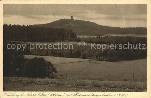 Netzschkau Kuhberg mit Bismarckturm Kupfertiefdruck Kat. Netzschkau