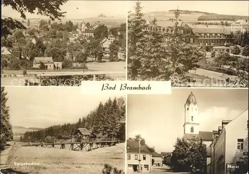 Bad Brambach Teilansicht Vogtlandhaus Joliot Curie Haus Sorgebachtal Markt Kirche Kat. Bad Brambach