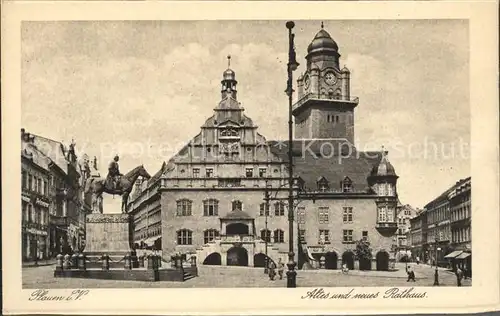 Plauen Vogtland Altes und neues Rathaus Denkmal Reiterstandbild Kat. Plauen