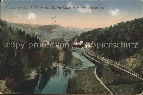 Barthmuehle Blick von der Elstertalbruecke Eisenbahn Kat. Poehl Vogtland