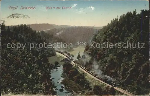 Jocketa Panorama Blick in das Elstertal Vogtlaendische Schweiz Eisenbahn Kat. Poehl Vogtland