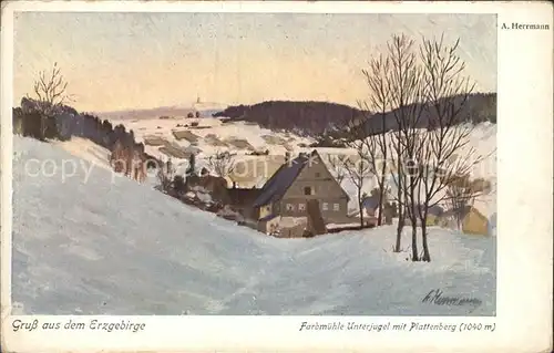 Unterjugel Farbmuehle Plattenberg Kuenstlerkarte A. Hermann  Kat. Johanngeorgenstadt