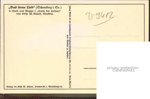 Schneeberg Erzgebirge Das ferne Lied 6. Blatt aus Mappe Seele der Heimat  Kat. Schneeberg