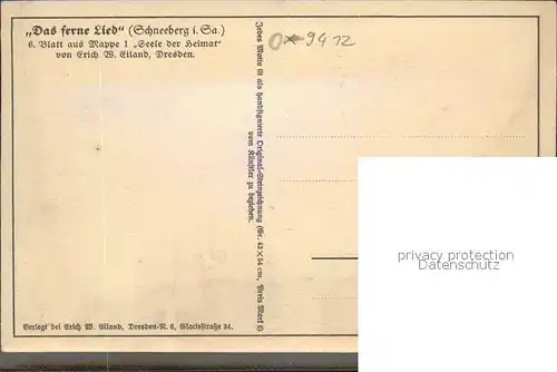 Schneeberg Erzgebirge Das ferne Lied 6. Blatt aus Mappe Seele der Heimat Kuenstlerkarte  Kat. Schneeberg