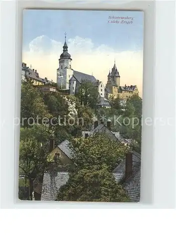 Schwarzenberg Erzgebirge Blick zu Schloss und Kirche Kat. Schwarzenberg