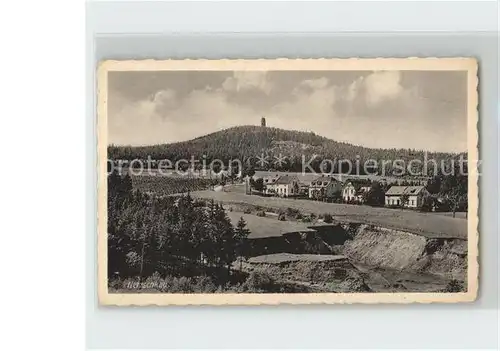 Netzschkau Blick zum Kuhberg mit Bismarckturm Kat. Netzschkau