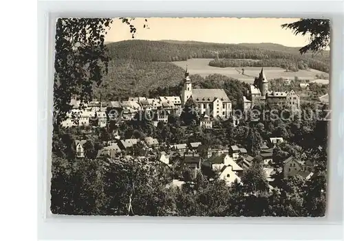 Schwarzenberg Erzgebirge Blick zu Schloss und Kirche Handabzug Kat. Schwarzenberg