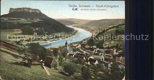 Koenigstein Saechsische Schweiz Panorama mit Lilienstein Tafelberg Kat. Koenigstein Saechsische Schweiz