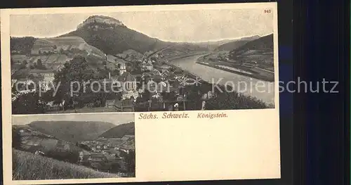 Koenigstein Saechsische Schweiz Panorama Blick zur Festung Elbtal Kat. Koenigstein Saechsische Schweiz