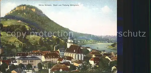 Koenigstein Saechsische Schweiz Ortsansicht mit Kirche Festung Elbtal Kat. Koenigstein Saechsische Schweiz