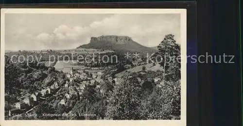 Koenigstein Saechsische Schweiz Panorama mit Fels Lilienstein Tafelberg Elbsandsteingebirge Kat. Koenigstein Saechsische Schweiz