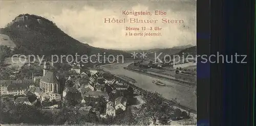 Koenigstein Saechsische Schweiz Ortsansicht mit Kirche Festung Elbtal Hotel Blauer Stern Kat. Koenigstein Saechsische Schweiz