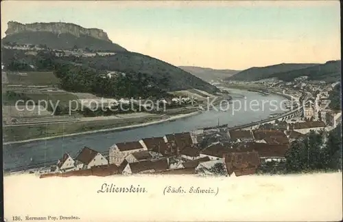 Koenigstein Saechsische Schweiz Panorama Elbtal mit Lilienstein Tafelberg Elbsandsteingebirge Kat. Koenigstein Saechsische Schweiz