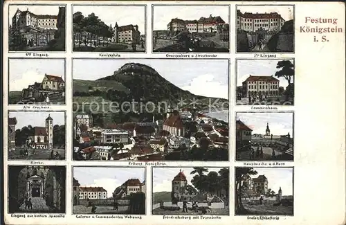 Koenigstein Saechsische Schweiz Ansichten der Festung Ortsansicht mit Kirche Kat. Koenigstein Saechsische Schweiz