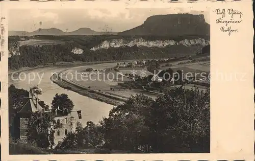 Rathen Saechsische Schweiz Burgruine Panorama Elbtal Kat. Rathen Sachsen