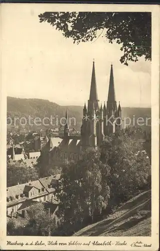 Marburg Lahn Blick vom Schloss auf Elisabethkirche Kat. Marburg