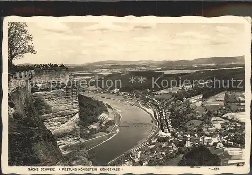 Koenigstein Saechsische Schweiz Panorama Blick von der Festung Koenigsnase Fernsicht Kat. Koenigstein Saechsische Schweiz