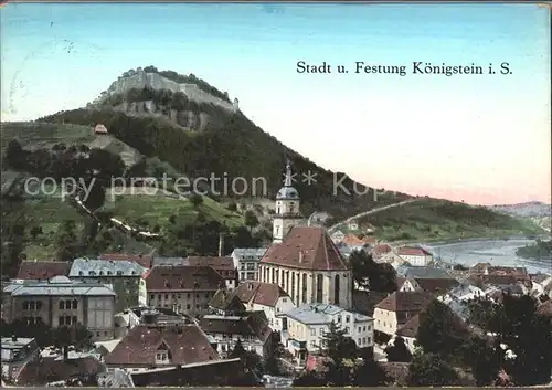 Koenigstein Saechsische Schweiz Ortsansicht mit Kirche Festung Kat. Koenigstein Saechsische Schweiz