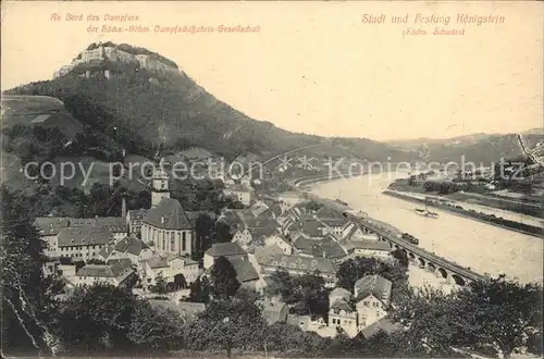 Koenigstein Saechsische Schweiz Ortsansicht mit Kirche Elbe Festung Englers Postkarte Kat. Koenigstein Saechsische Schweiz