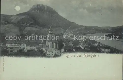 Koenigstein Saechsische Schweiz Stadtbild mit Festung Elbe im Mondschein Reichspost Kat. Koenigstein Saechsische Schweiz
