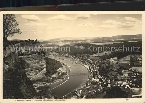 Koenigstein Saechsische Schweiz Panorama Blick von der Festung Koenigsnase Fernsicht Elbtal Kat. Koenigstein Saechsische Schweiz