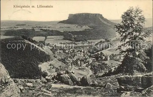 Koenigstein Saechsische Schweiz Panorama mit Lilienstein Elbsandsteingebirge Kat. Koenigstein Saechsische Schweiz