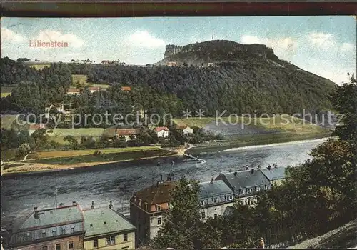 Koenigstein Saechsische Schweiz Blick ueber die Elbe zum Lilienstein Tafelberg Elbsandsteingebirge Kat. Koenigstein Saechsische Schweiz