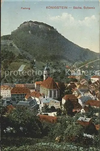 Koenigstein Saechsische Schweiz Ortsansicht mit Kirche Festung Kat. Koenigstein Saechsische Schweiz